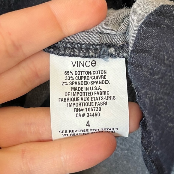 VINCE Long Sleeve Chambray Dark Blue Shift Dress w/ Chest Pockets Size 4 - Picture 8 of 9